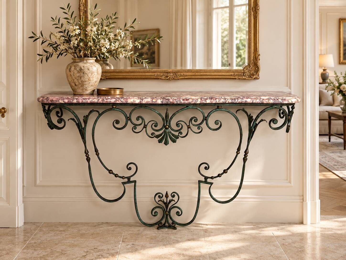 Console en fer forgé et marbre