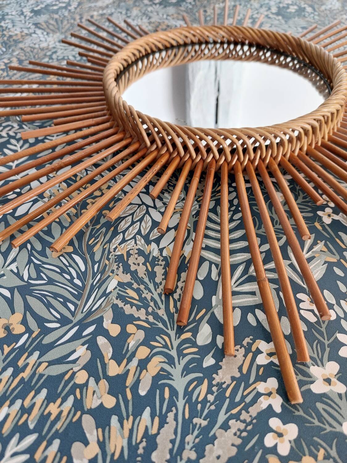 Vintage rattan sun mirror 1960