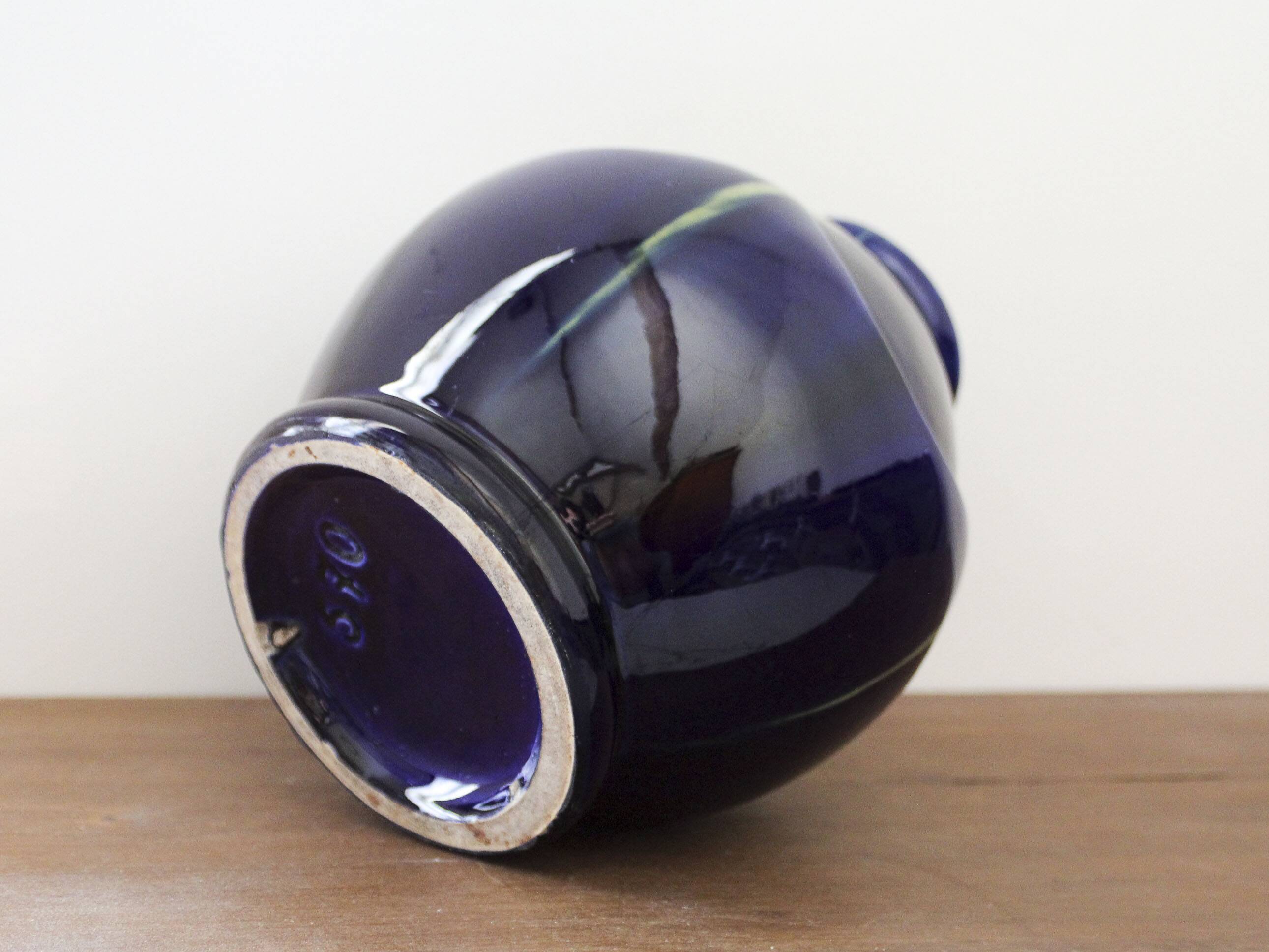 Art Deco vase in midnight blue glazed ceramic