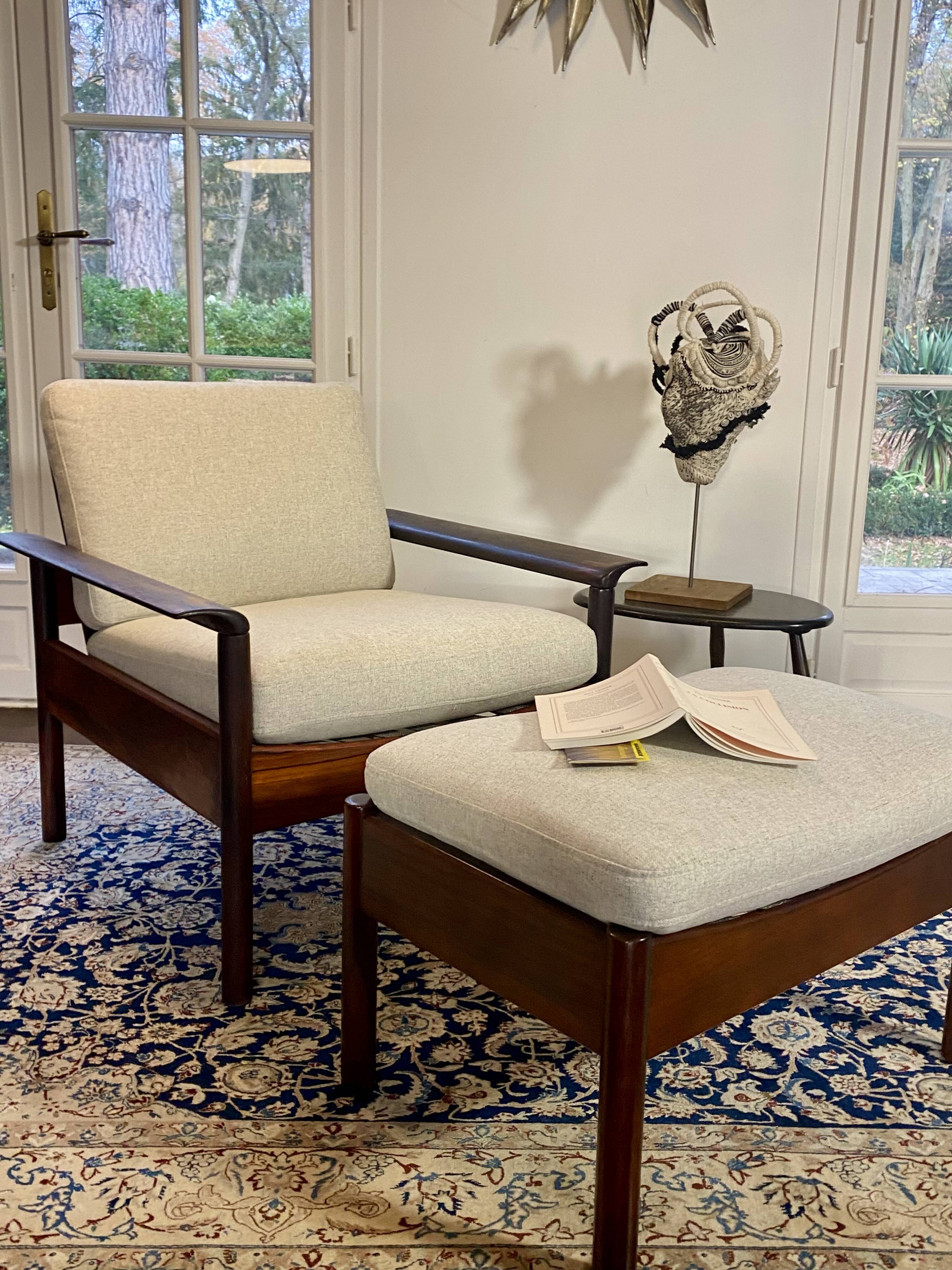 Fauteuil & Ottoman Hans Olsen – Vatne Møbler Danemark, 1960 Palissandre