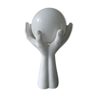 Ceramic hand lamp and white opaline