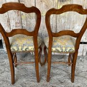 Pair of Antique Louis Philippe Chairs Wood + Fabric Seat 19th Century Vintage
