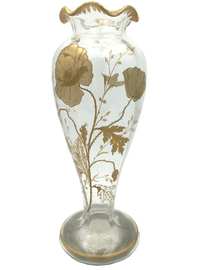 Art Nouveau vase with Painted decoration of Poppies and Butterfly 1900