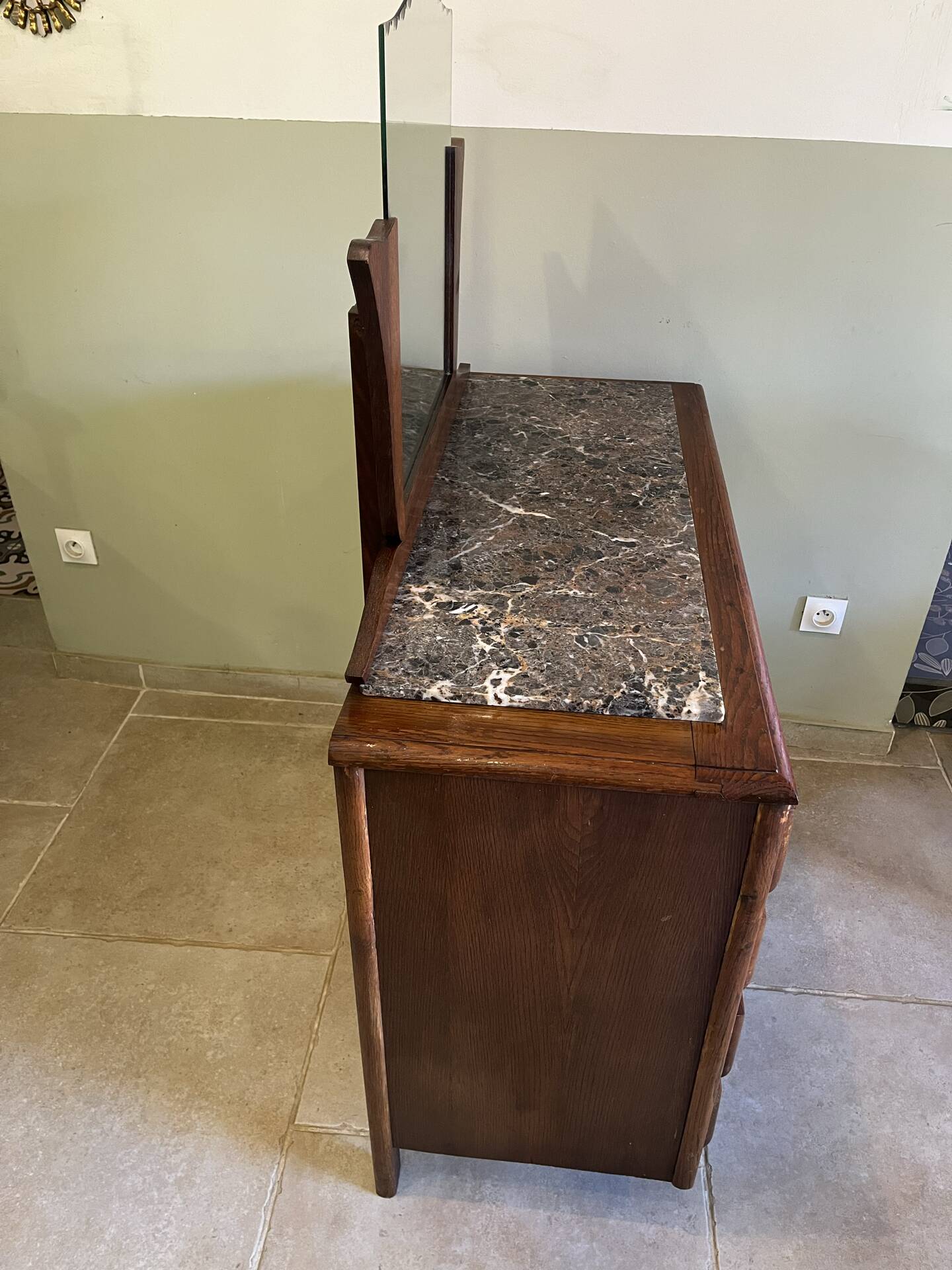 Commode art déco avec miroir biseauté et marbre