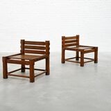 Pair of 1970s Brutalist Solid Oak Side Chairs