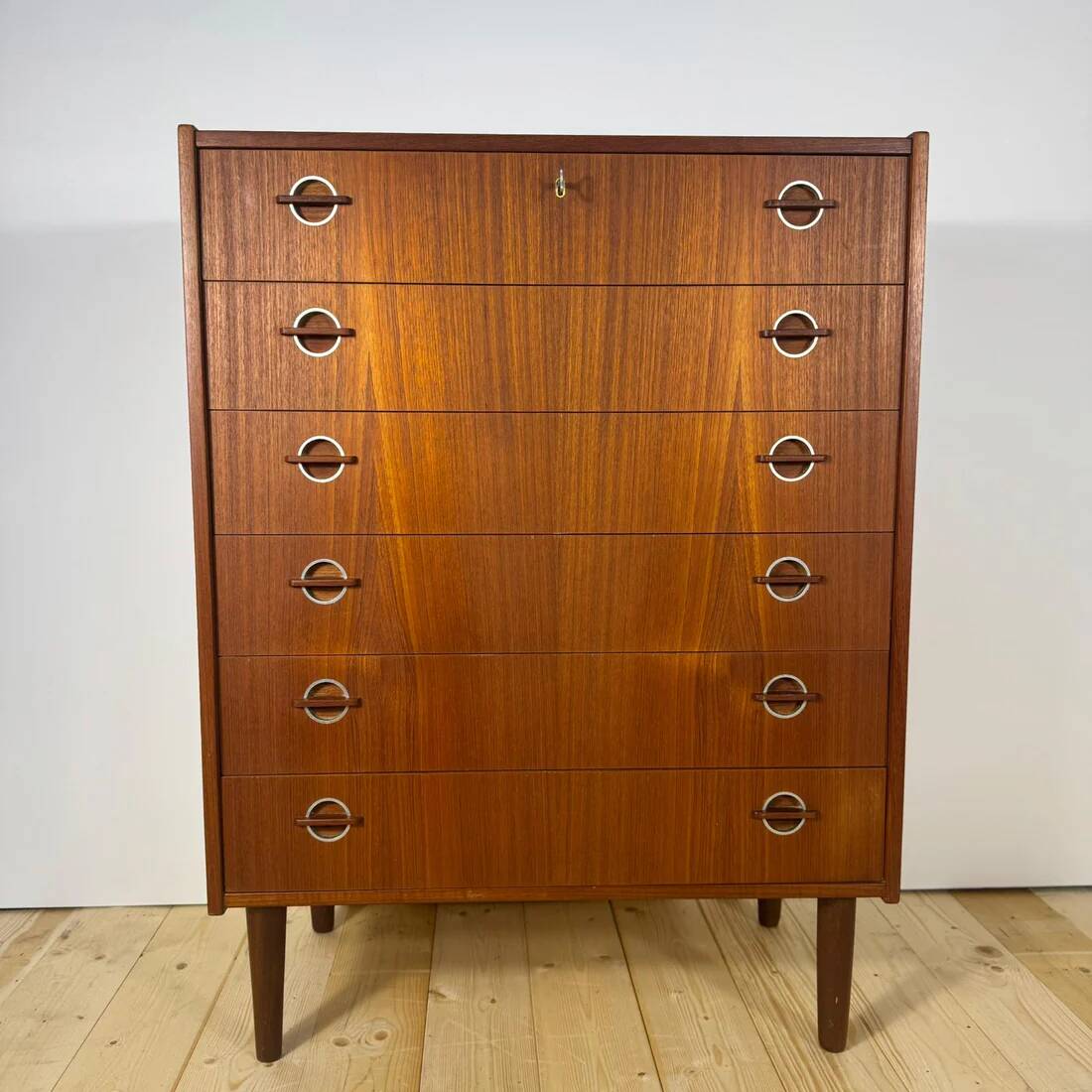 Danish 1960s teak chest of drawers with metal insert