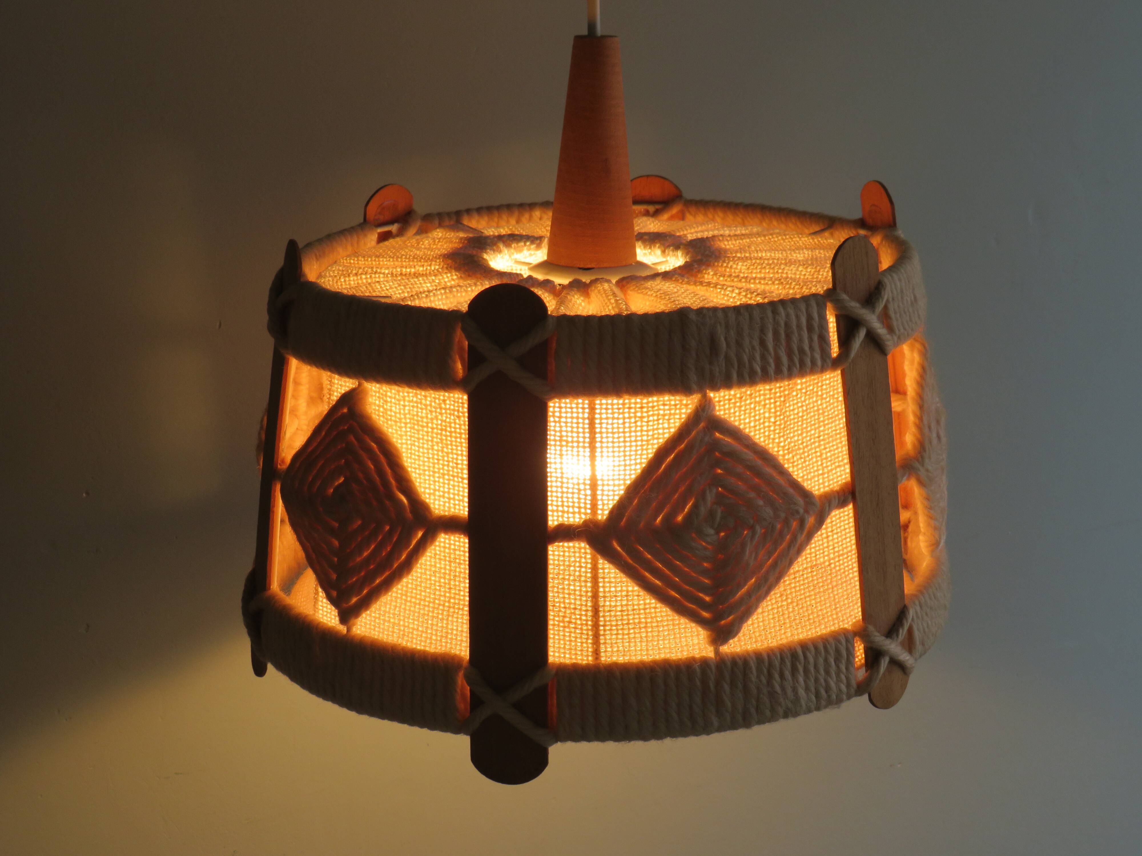 Suspension vintage en jute, teck et corde, 1960