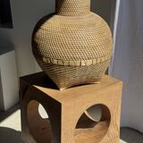 Coffee table, or openwork cubic stool in natural monoxyle mango wood H40.