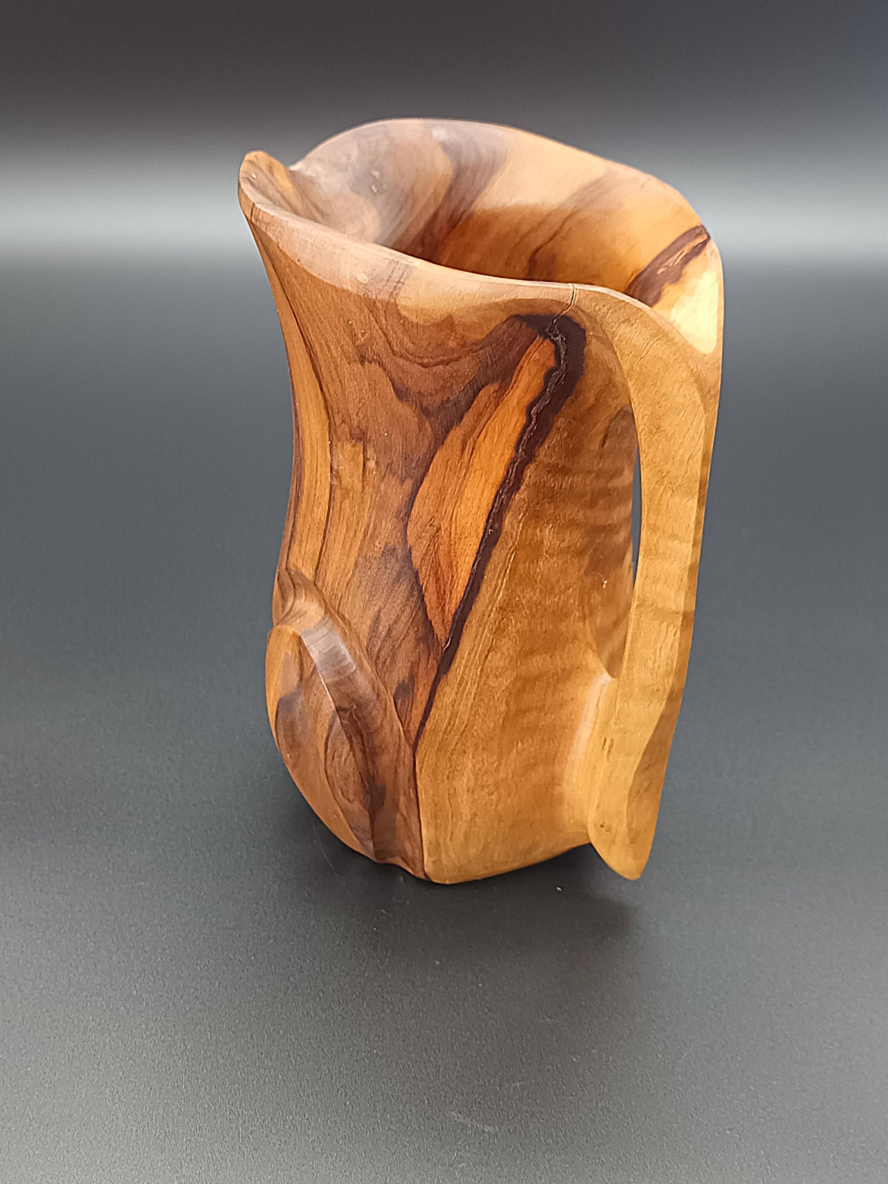 Artisanal Vintage Pitcher Carved Solid Olive Wood Hnos Olivo Spain (17