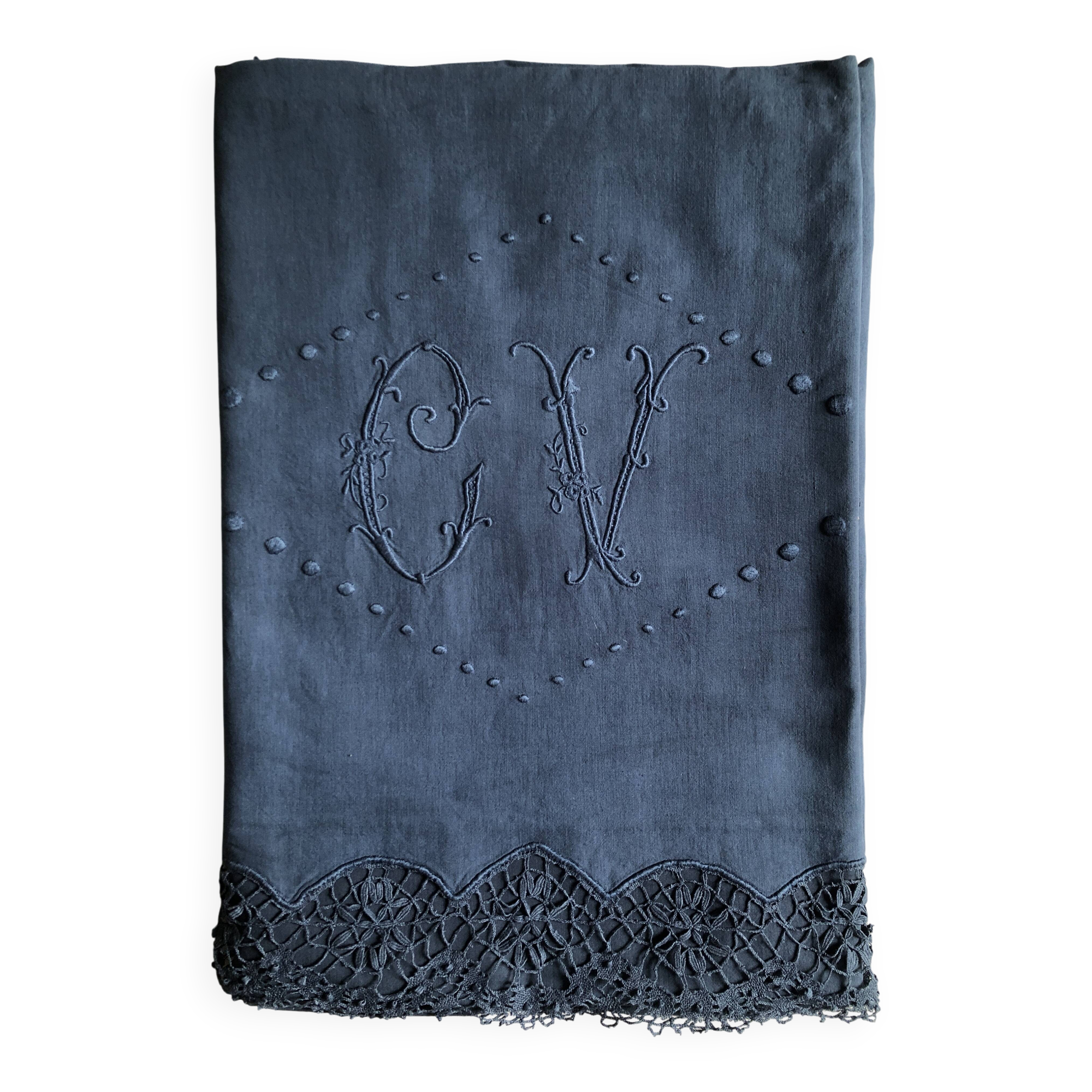 Antique Linen and Hemp Sheet Dyed in Night Blue