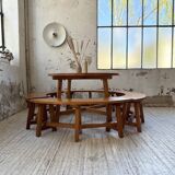 Set of round table and 4 rounded benches, 1950