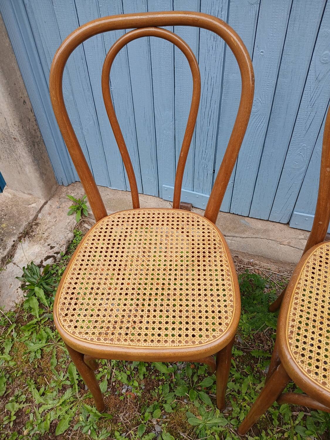 3 antique bistro chairs with canework