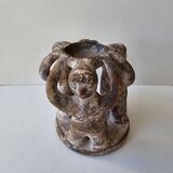 Terracotta Candle Holder Dancing 3 Aztec Characters - Tribal Art