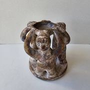 Terracotta Candle Holder Dancing 3 Aztec Characters - Tribal Art