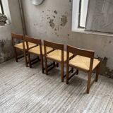 Set of 4 elm straw chairs from the 50s