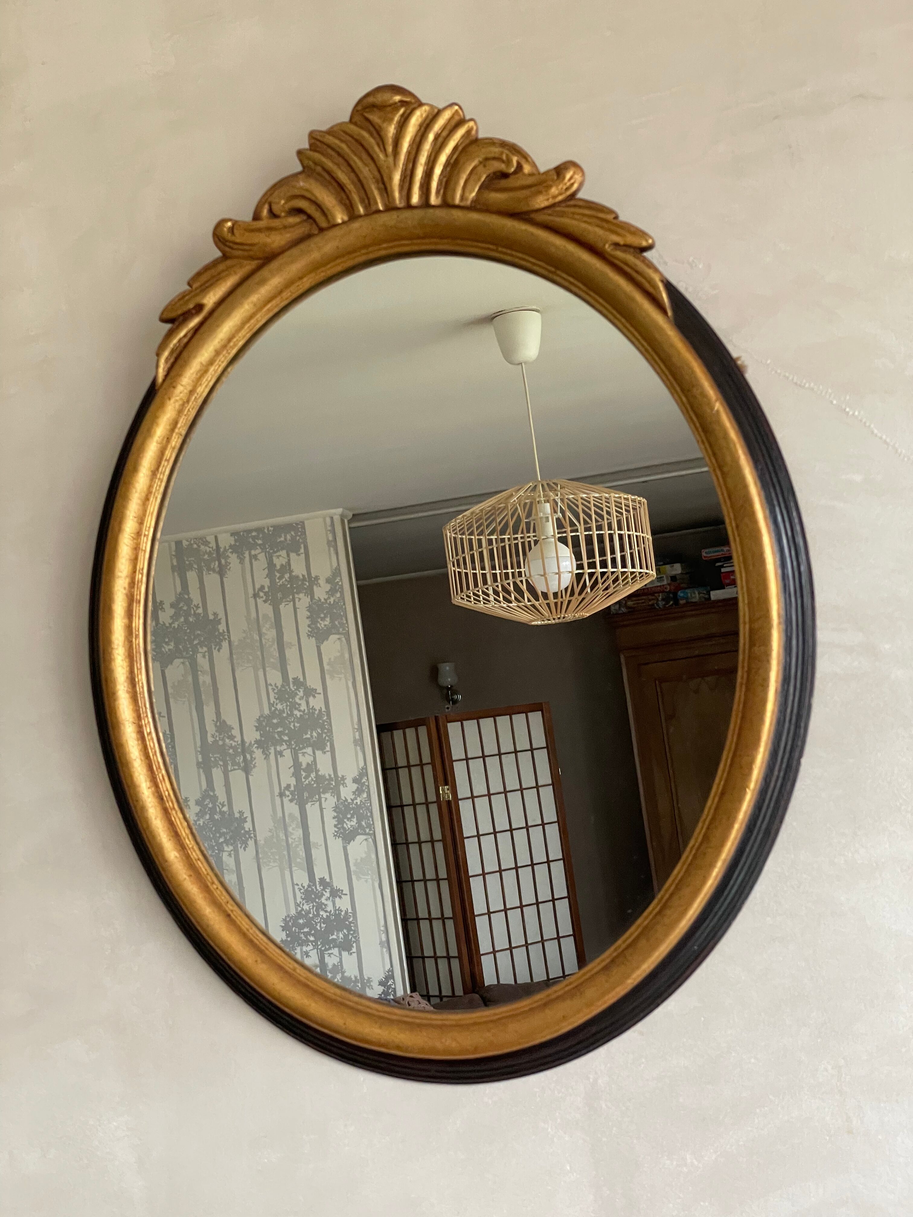 Oval mirror black and gold wood 65x50cm