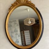 Oval mirror black and gold wood 65x50cm