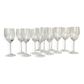 Set of six cut crystal wine glasses and six water glasses.