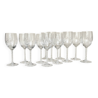 Set of six cut crystal wine glasses and six water glasses.