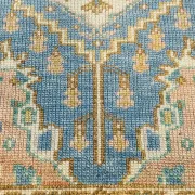 Hand-Knotted Oushak Wool Area Rug, Blue Medallion Design Accent Rug for Entryway