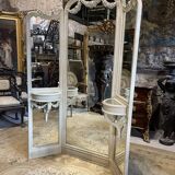 Mirror triptych style Louis XVI wooden rechampie cream XIX th century