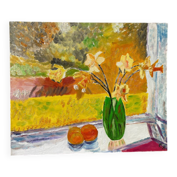 Still life painting with bouquet oil on canvas