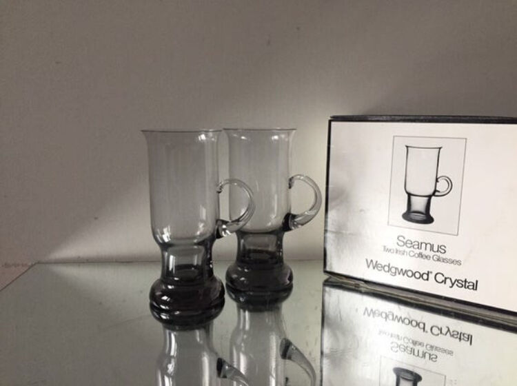 Wedgwood crystal set of 2 irish coffee glasses in smoke grey