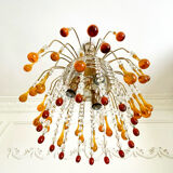 Lustre cascade Murano vintage en verre ambré et cristal, chandelier it