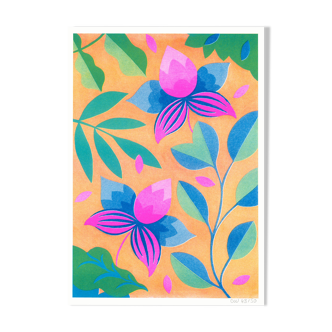 Illustration A4, Orchids, in risography