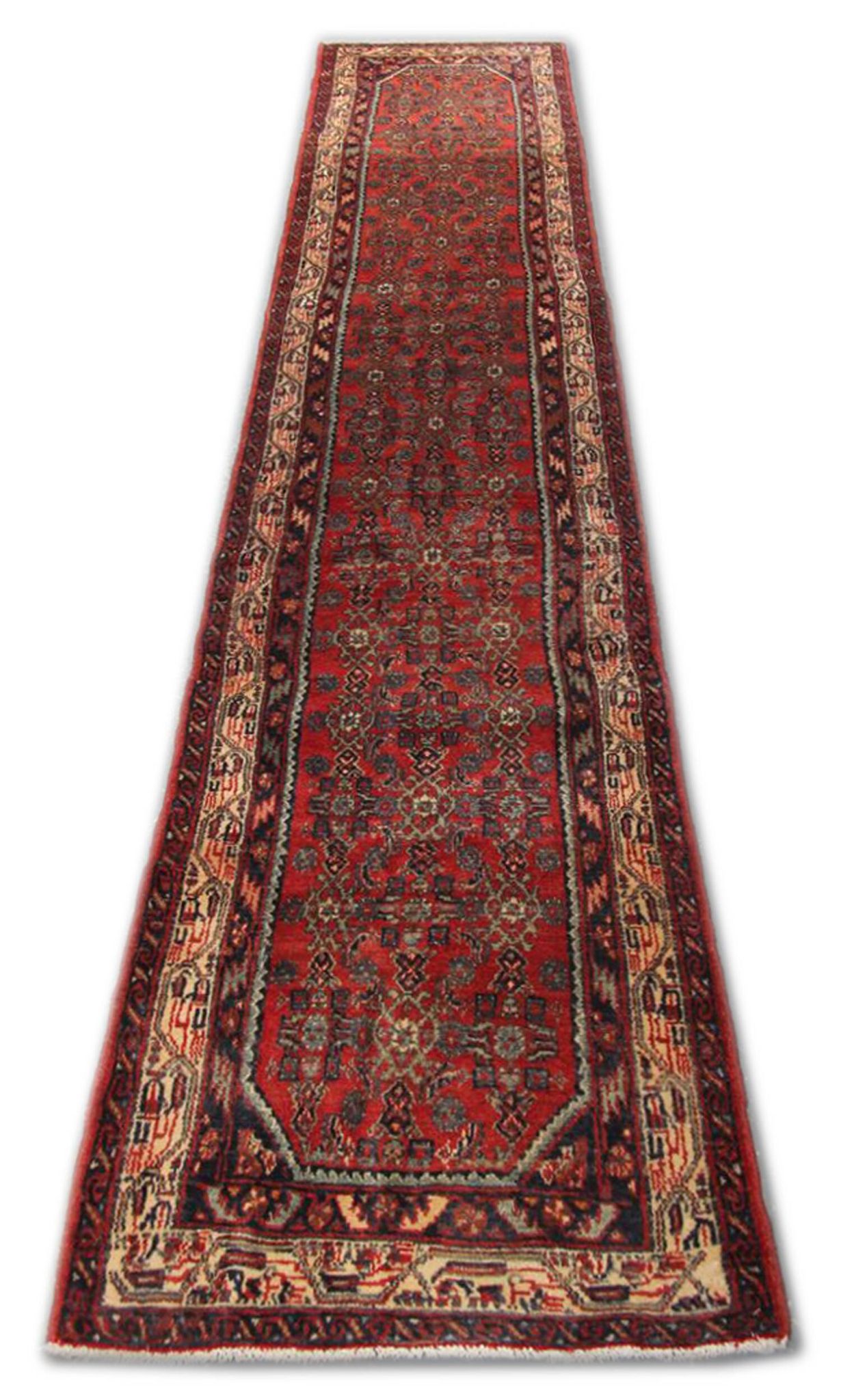 Tapis couloir oriental long, vintage Herati en laine tissé à la main, 85 x 420.