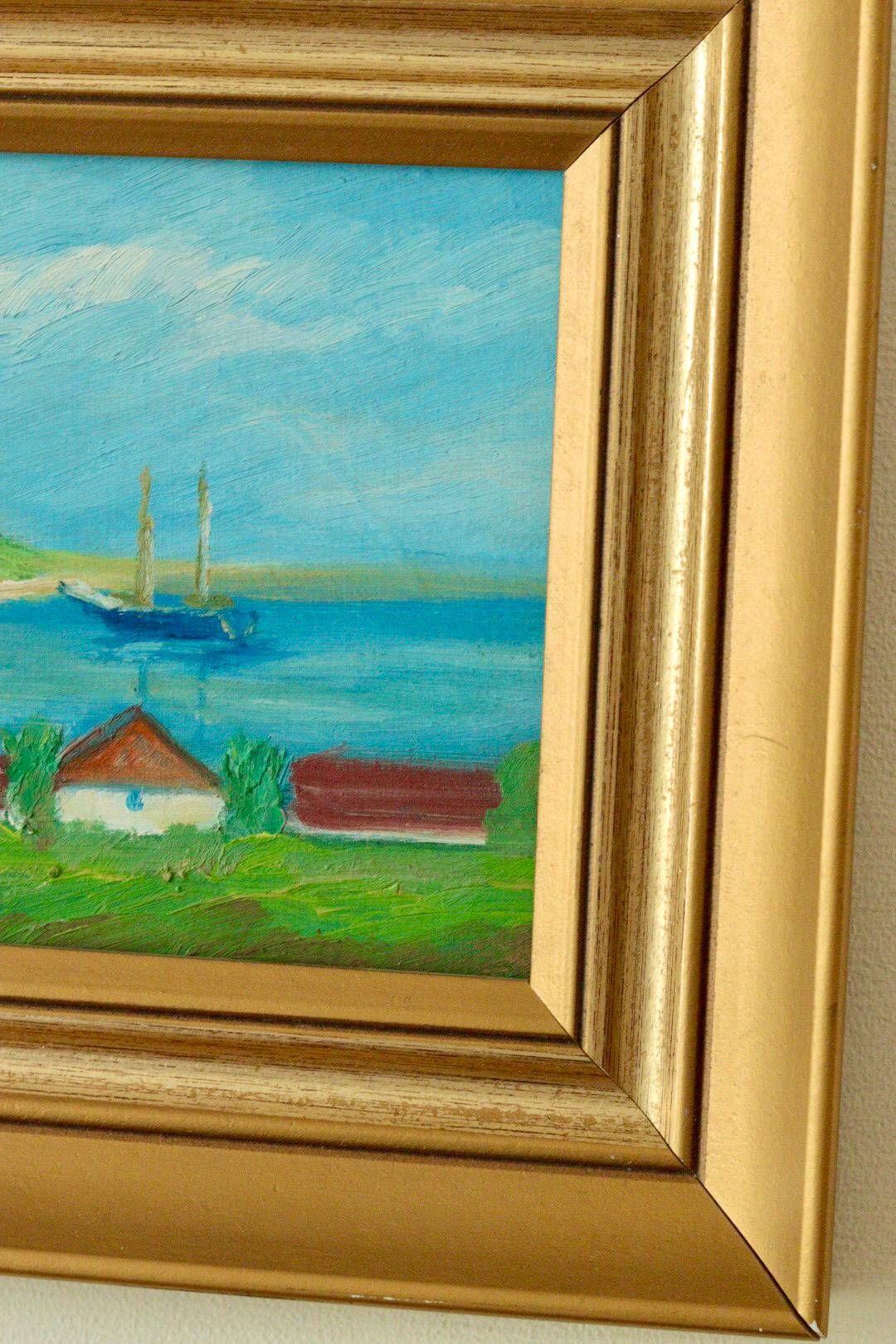 Original vintage landscape painting on panel – Hans Hansen