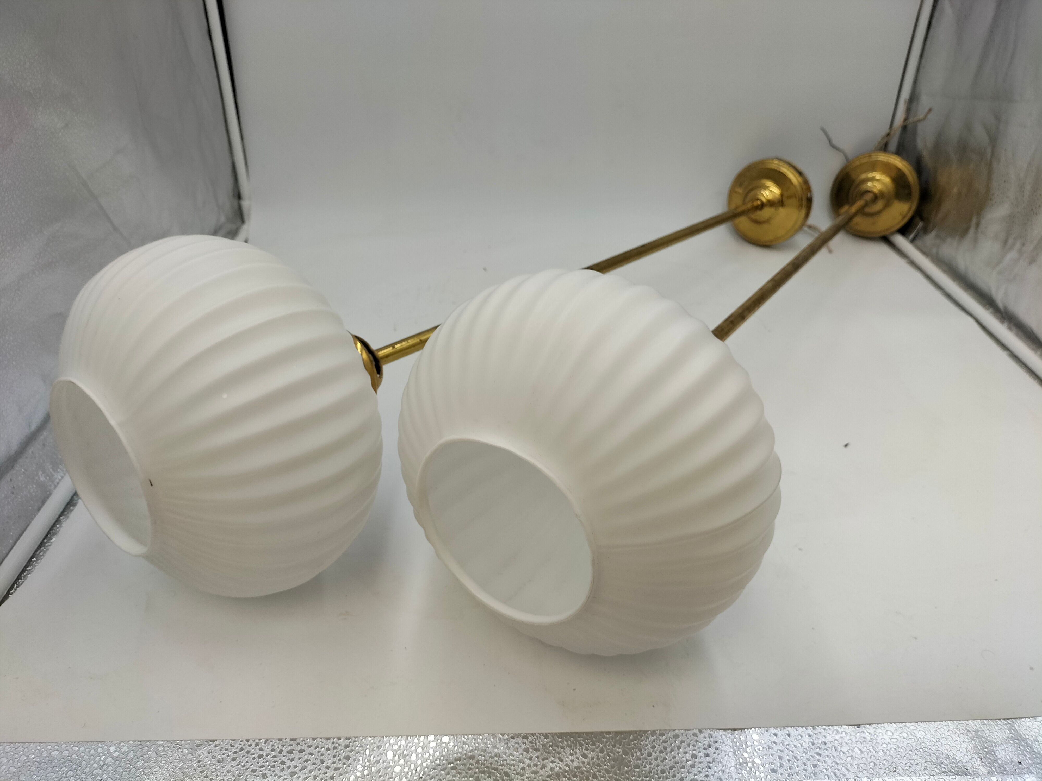 Pair brass and glass chandeliers