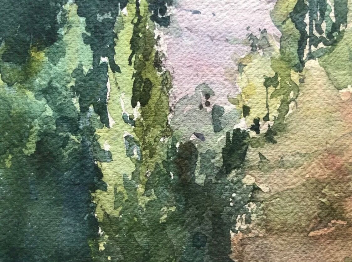Painting watercolor painting South of France circa 1950