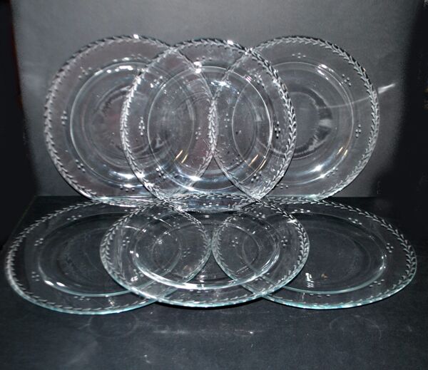 Lot assiettes présentation en verre – 6 grandes assiettes vintage gravées 31cm