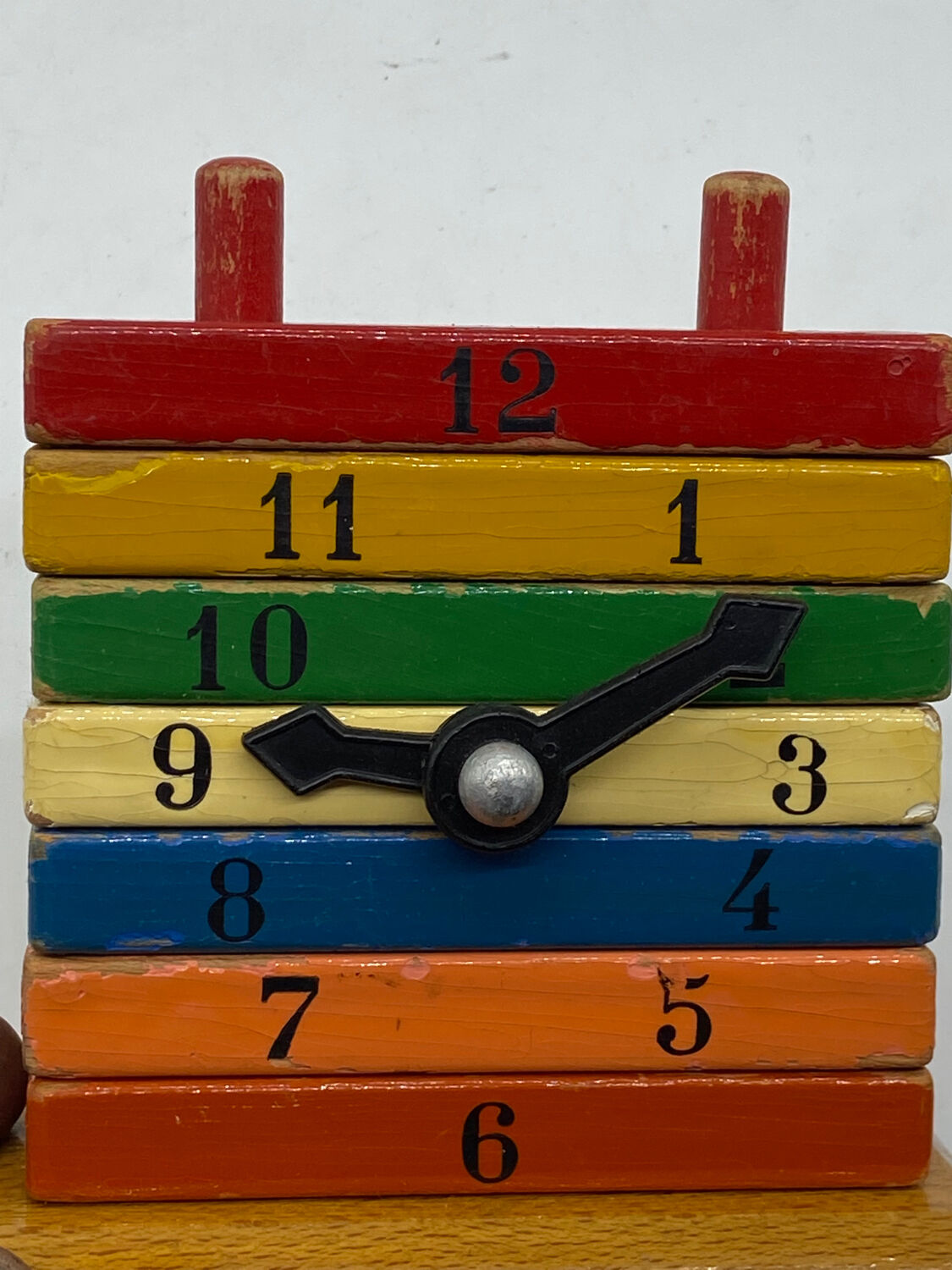 Antique toy to stack, wooden, vintage, clock