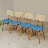 Set of 4 wooden chairs TON Bystrice Thonet blue