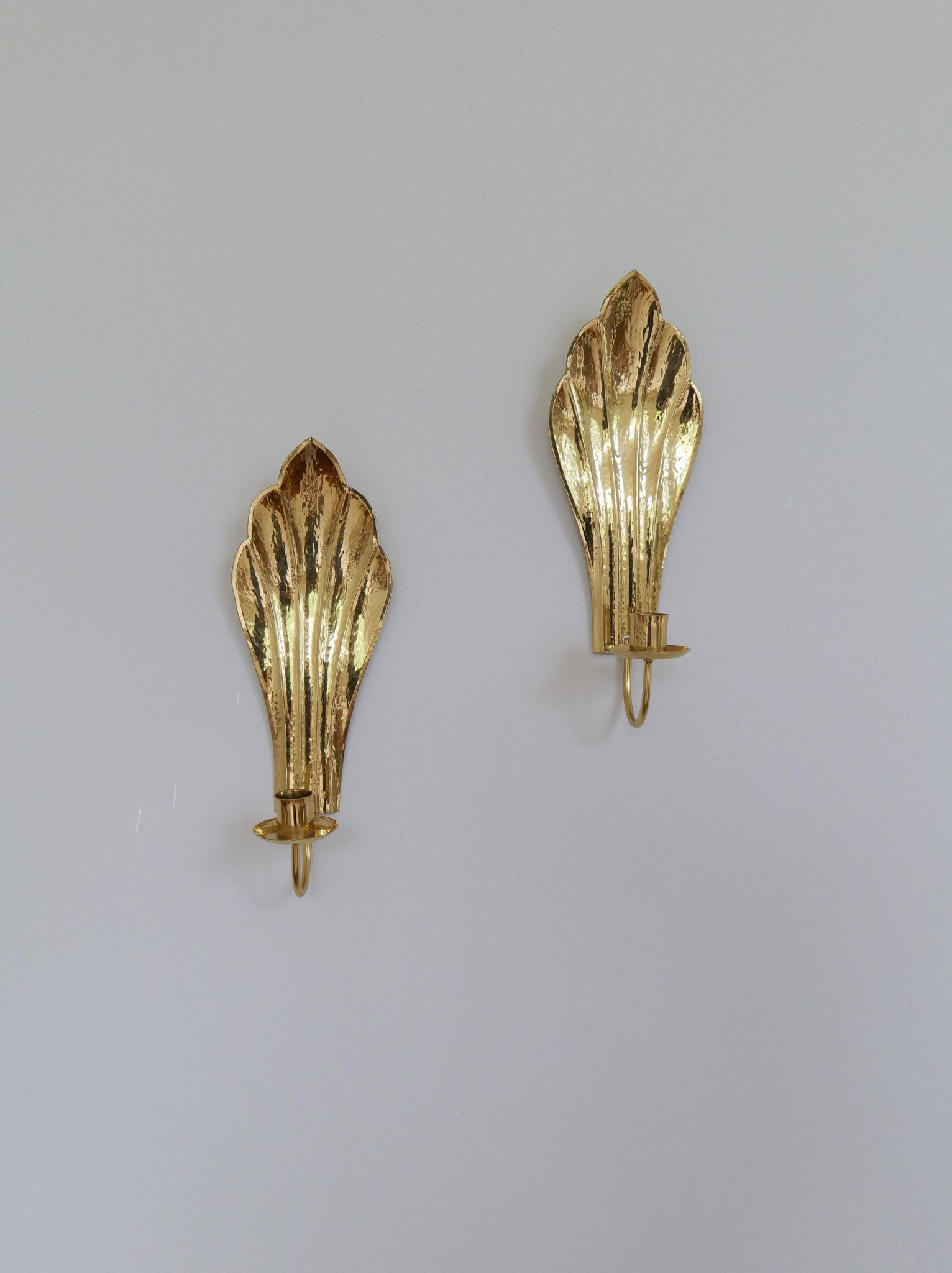 Pair of Art Deco Wall Candle Holders in Brass Holmström, Arvika, Sweden, 1950s