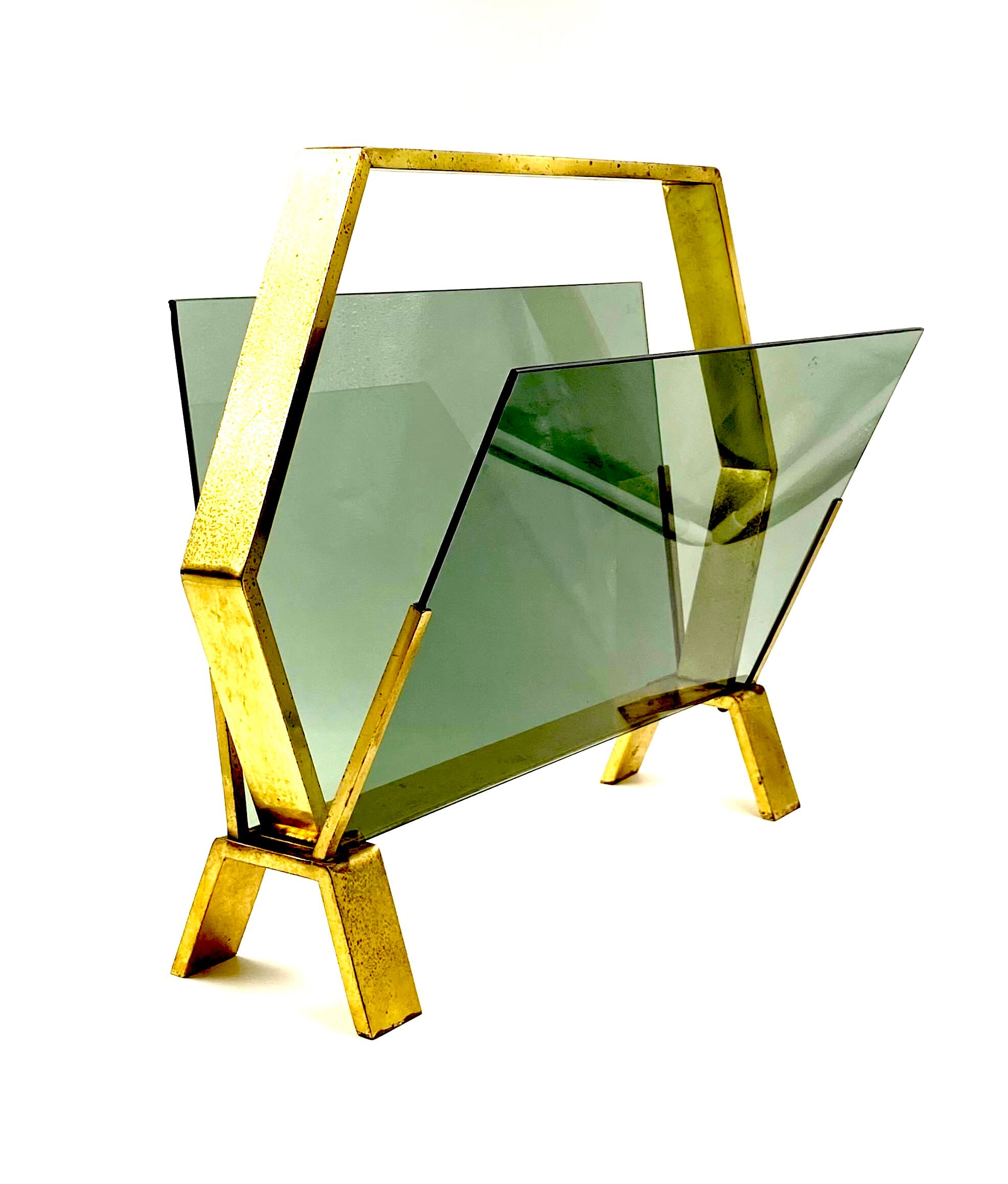 Modern brass magazine rack,  Italy 1970
