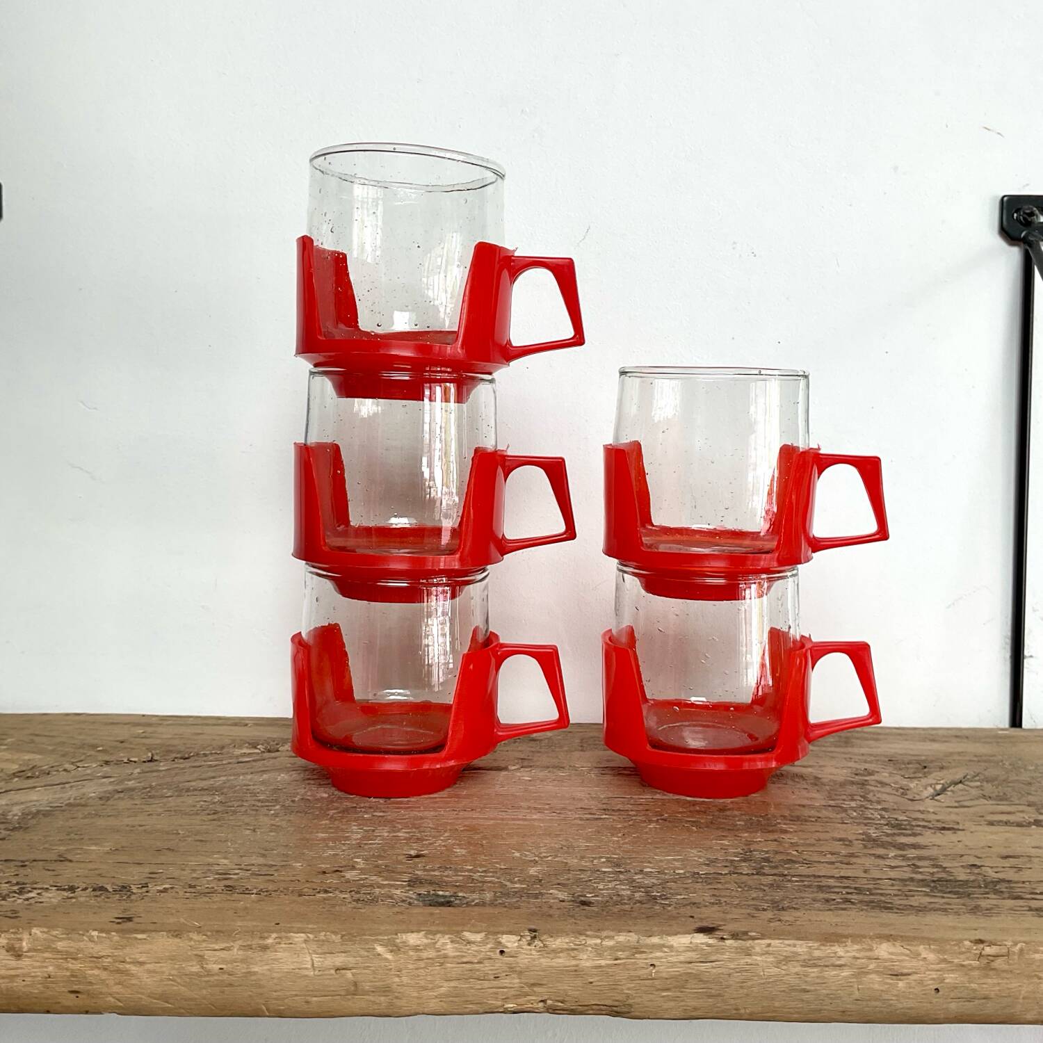 5 vintage red glass and plastic cups