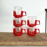 5 vintage red glass and plastic cups