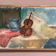 Oil on canvas “Still life with guitar” by Helerie 70, vintage & framed 62x42cm