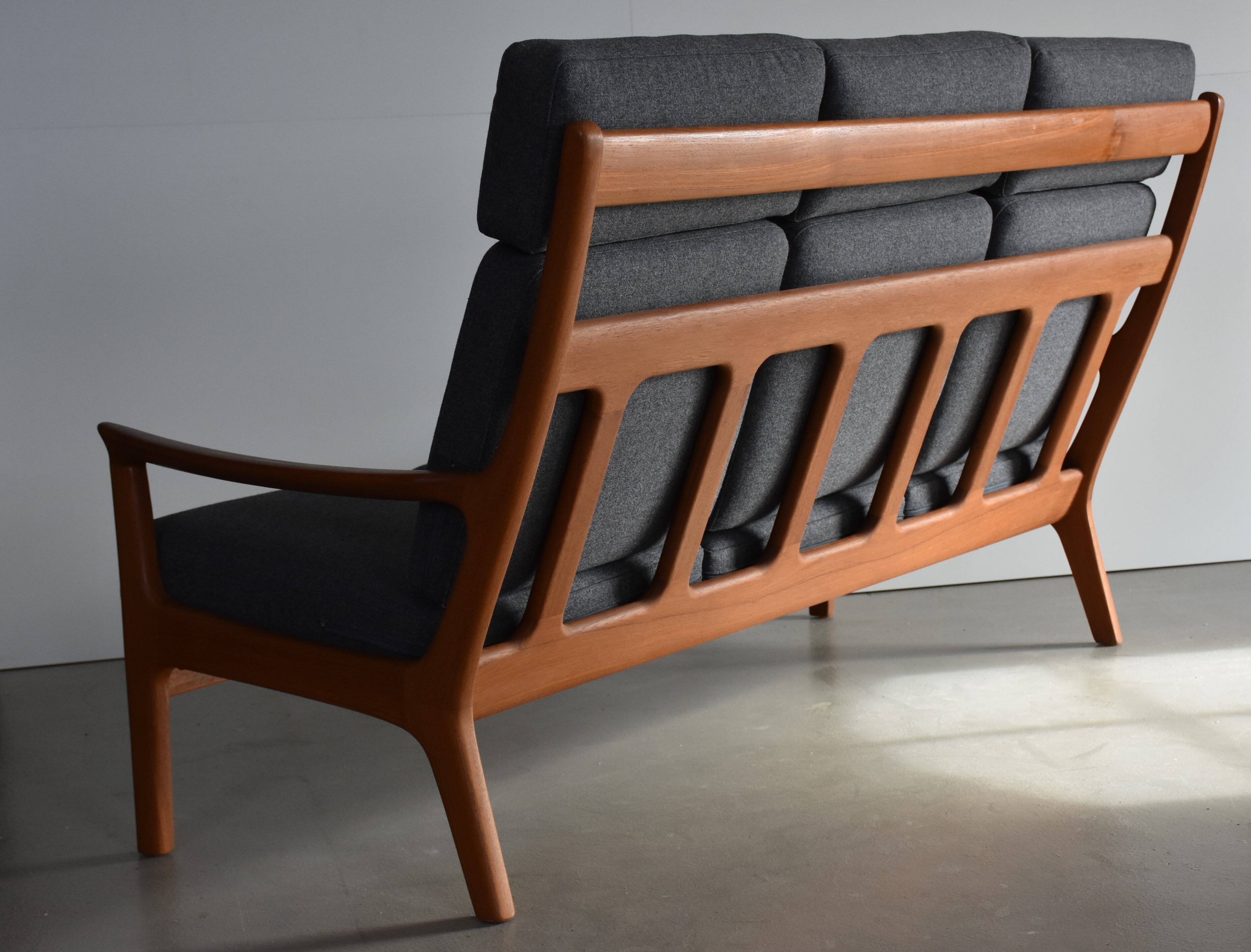 High-back mid century sofa Danish Juul Kristen, Reupholstered in Kvadrat