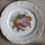 Set of 5 antique Limoges porcelain plates L.J.V with fruit decoration