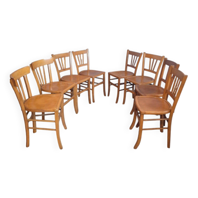 8 Chaises Bistrot dont 2 Luterma Hêtre Massif Années 50 Authentiques
