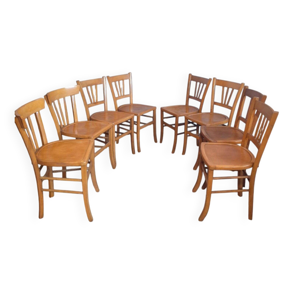 8 Chaises Bistrot dont 2 Luterma Hêtre Massif Années 50 Authentiques