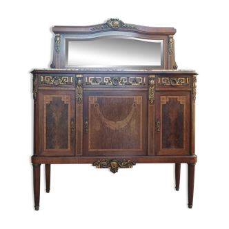 Buffet desserte Louis XVI en placage d'acajou et marqueterie de bois précie
