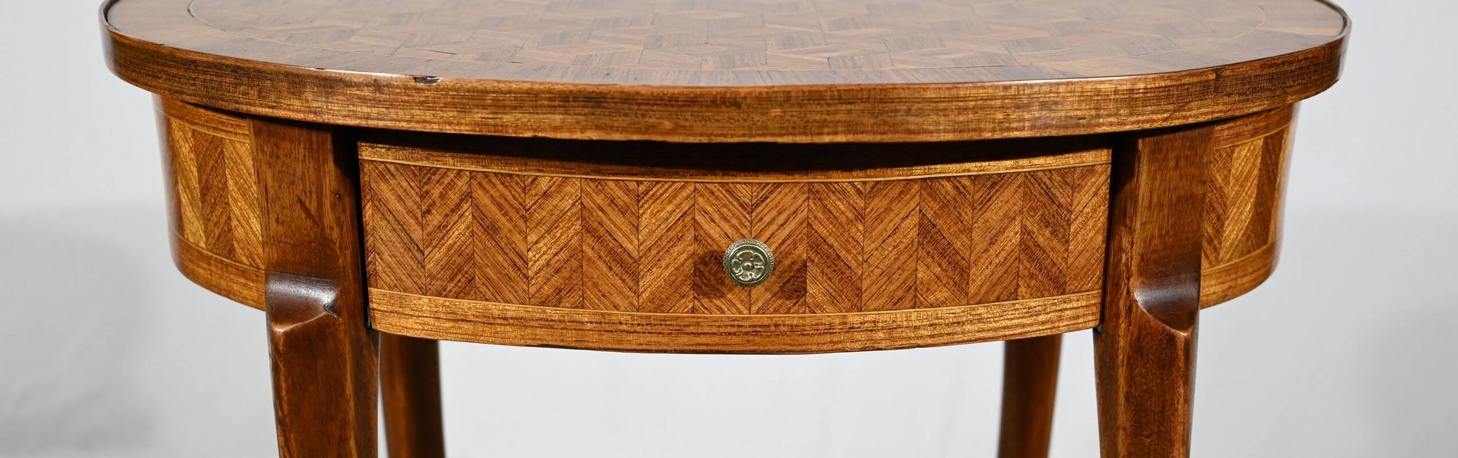 Small Marquetry Living Room Table, Louis XV / Louis XVI Transition style – 1920