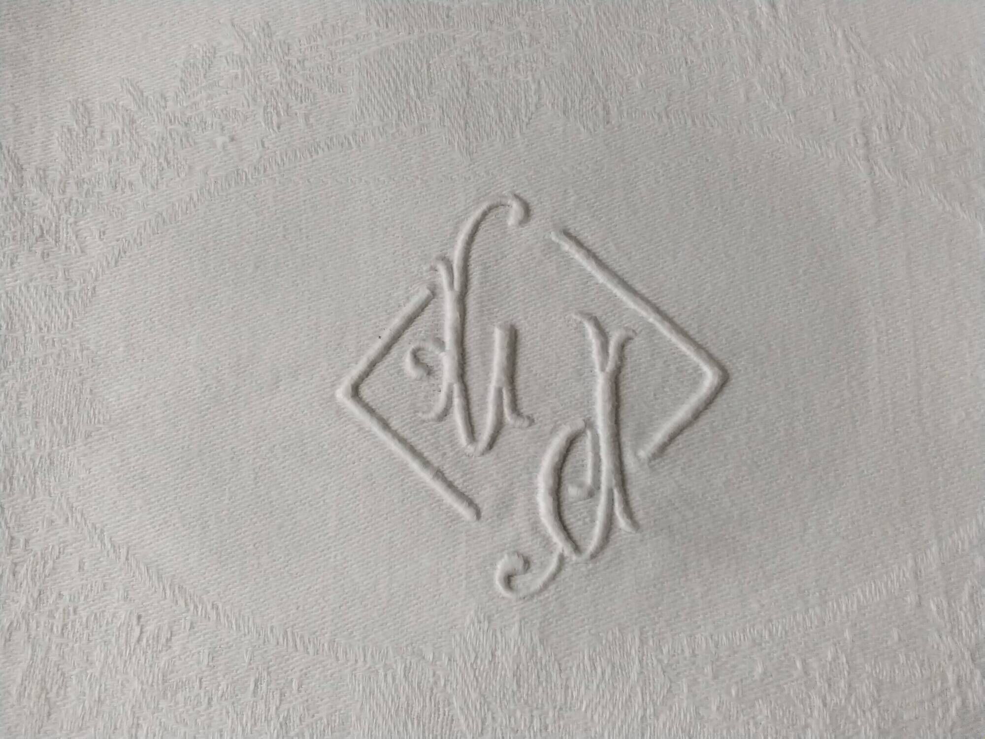 6 grandes serviettes de table anciennes en coton damassé et monogrammées