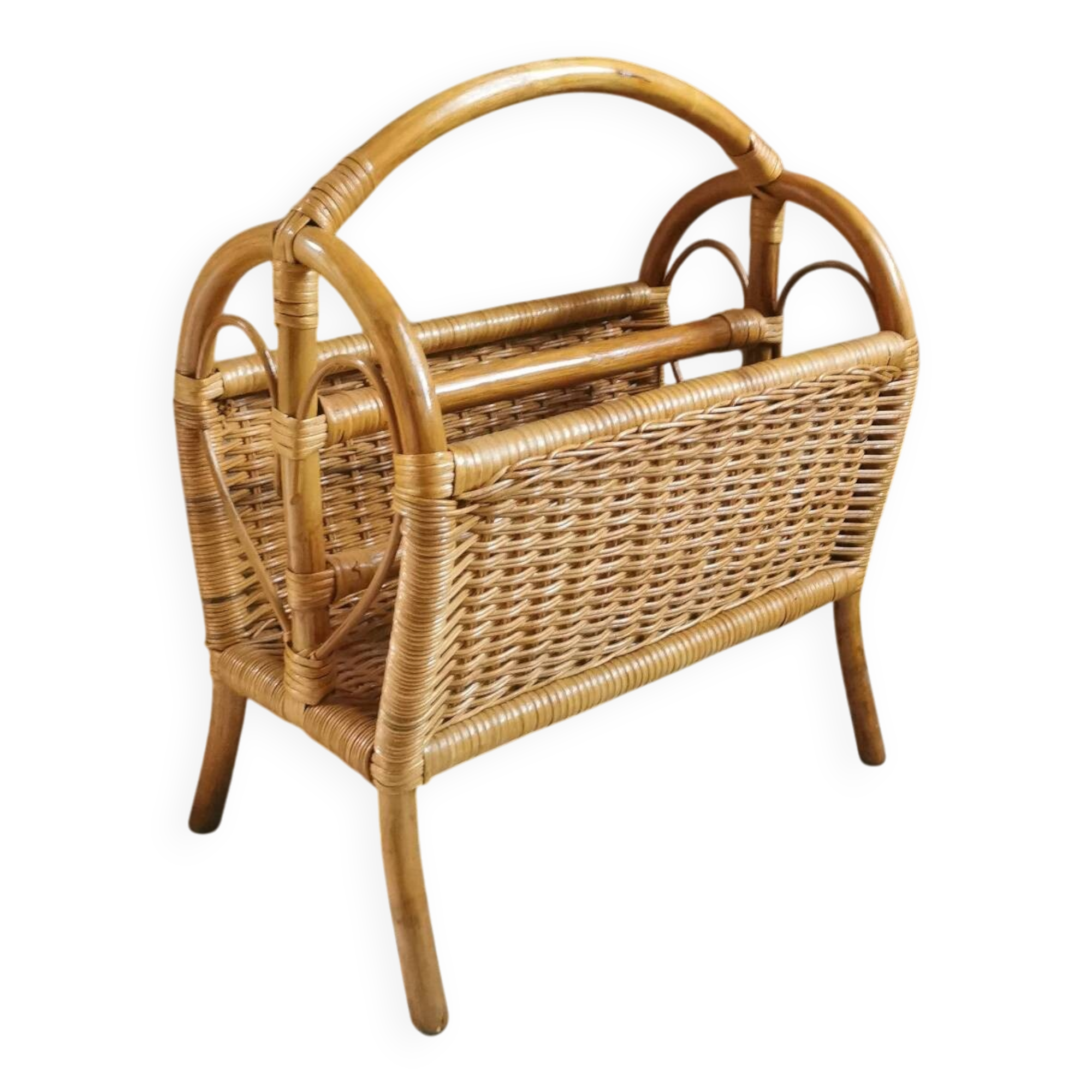 Vintage rattan magazine rack