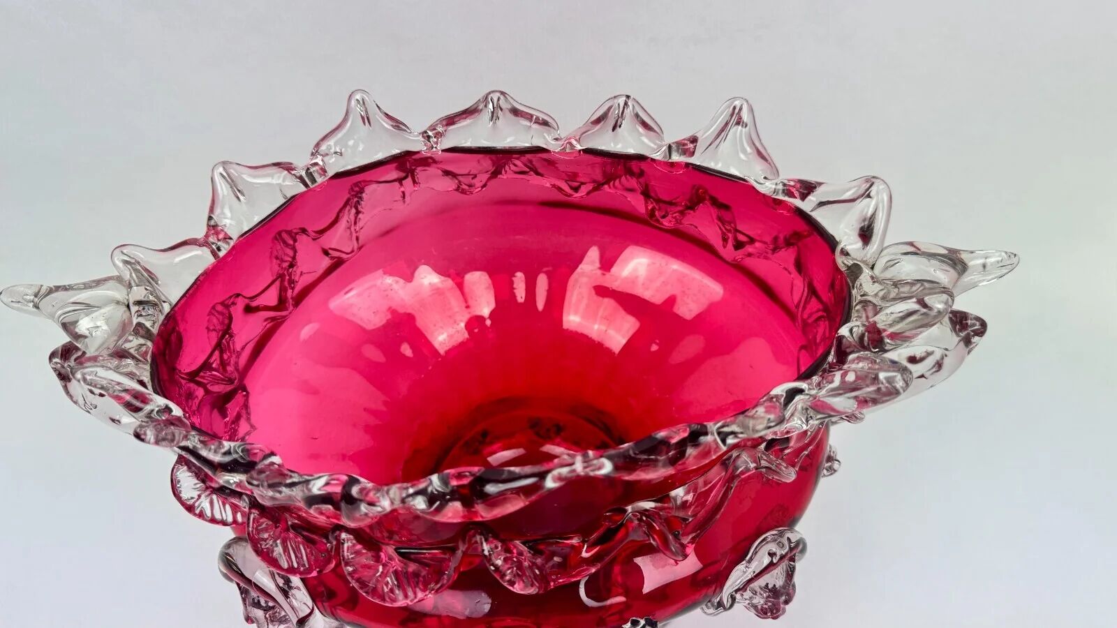 Raspberry red glass jardinière, taste of Auguste Jean or Legras.